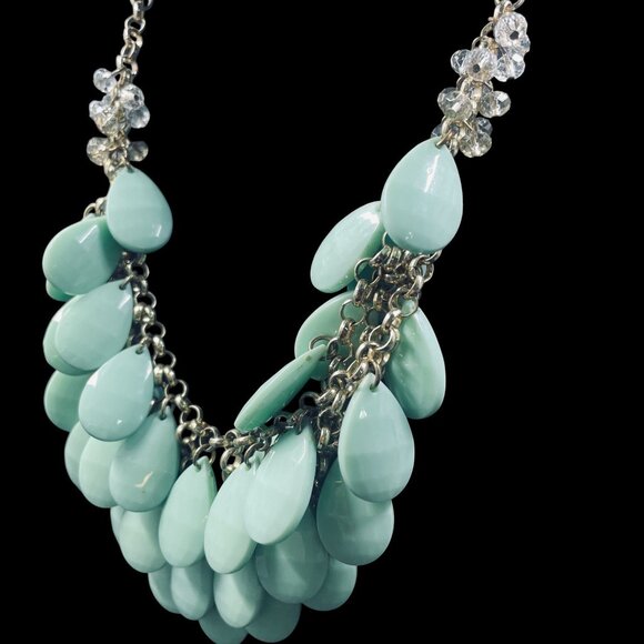 Mint Green Teardrop Statement Necklace Chunky Bib Layered Boho Chic Jewelry - Picture 6 of 7